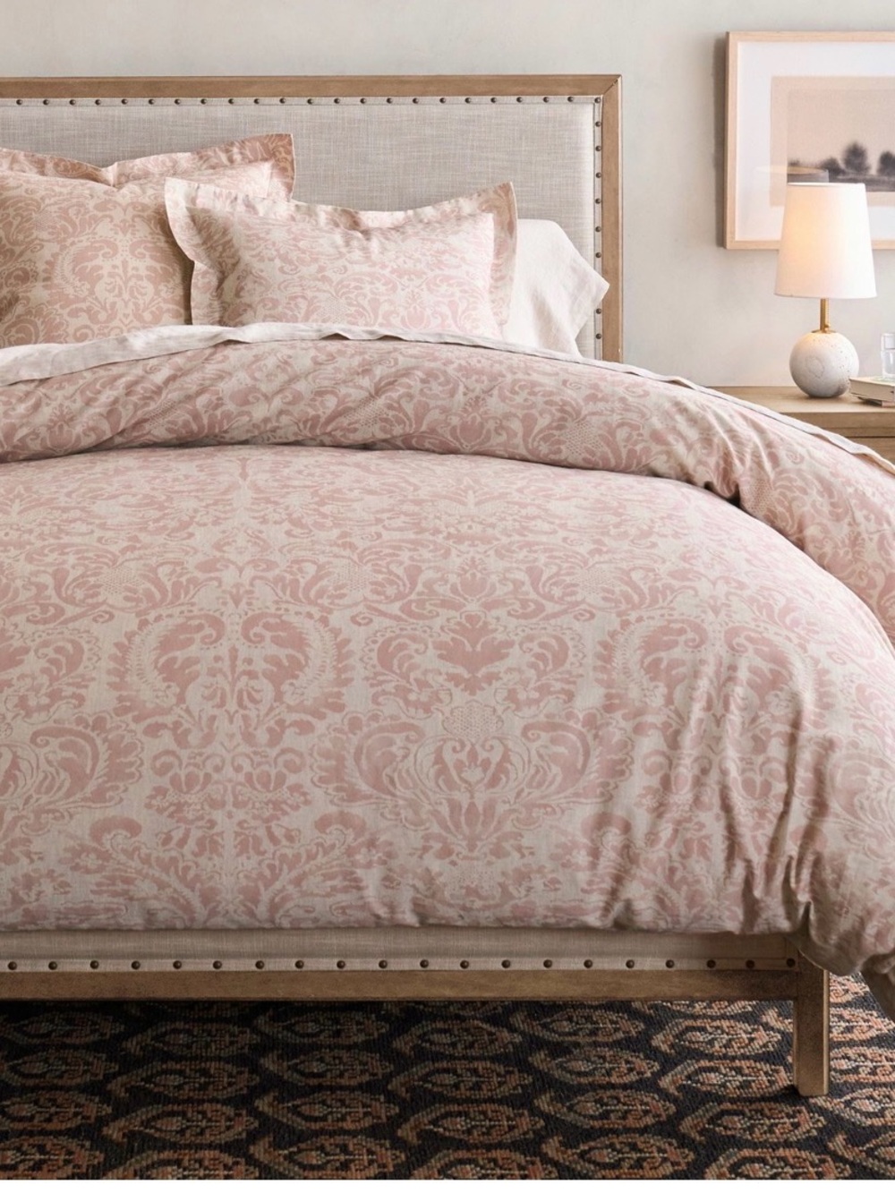 Pottery Barn Elegant Pink Damask Duvet Cover and Euro Shams Full Queen